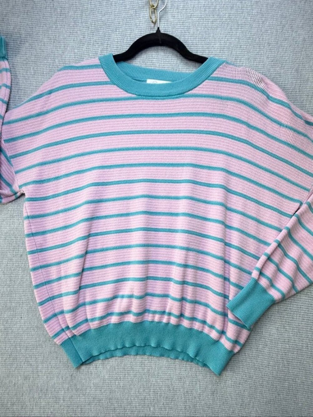Liam & Co Pastel Pink Teal Striped Knit Sweater Crew Neck Womens S - Picture 3 of 4